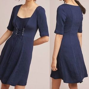 ANTHROPOLOGIE Juliet Corseted Dress by Maeve Knit Lace-Up Navy Blue